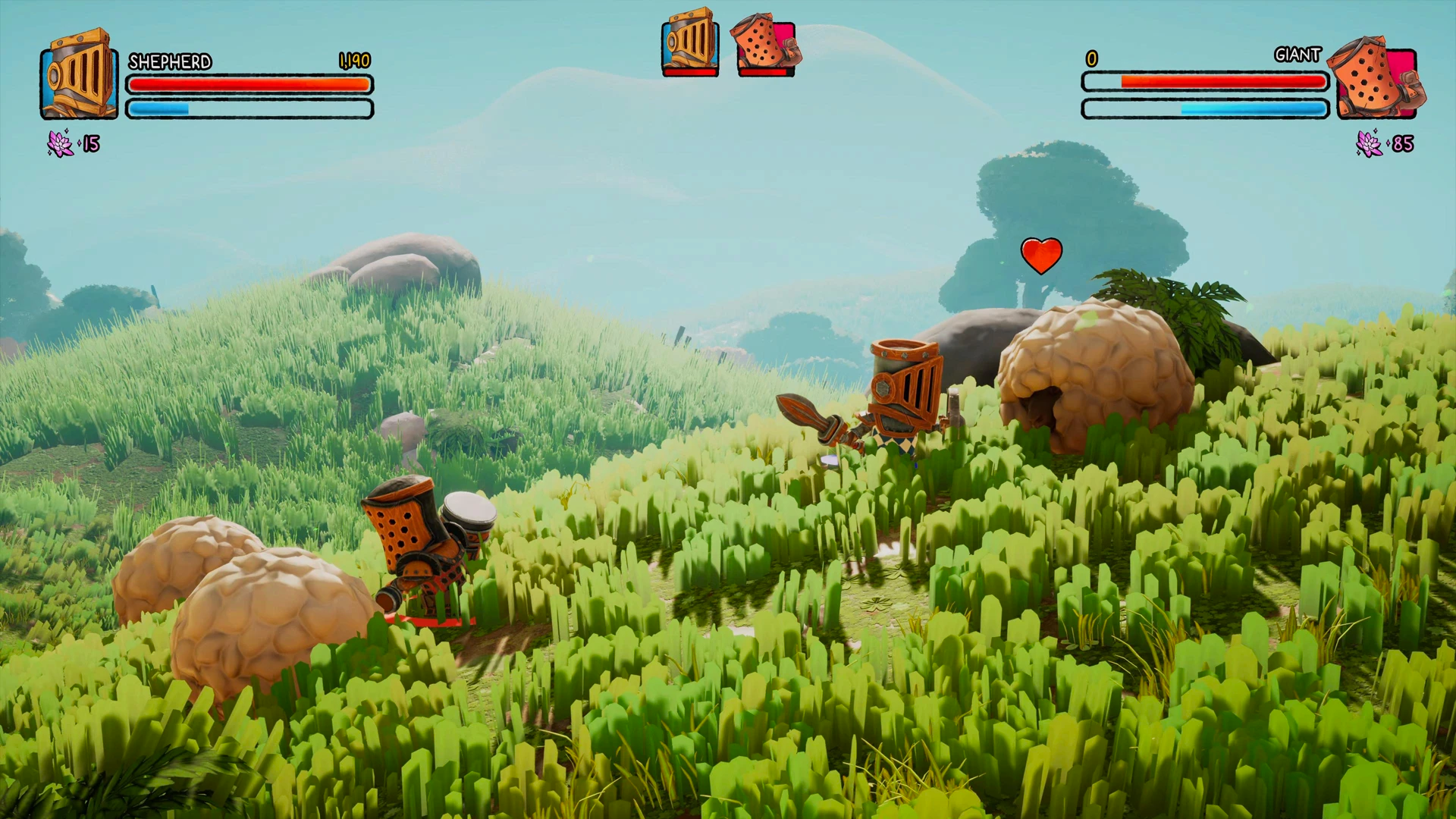 Deux chevaliers sur une colline dans le jeu vidéo Big Helmet Heroes