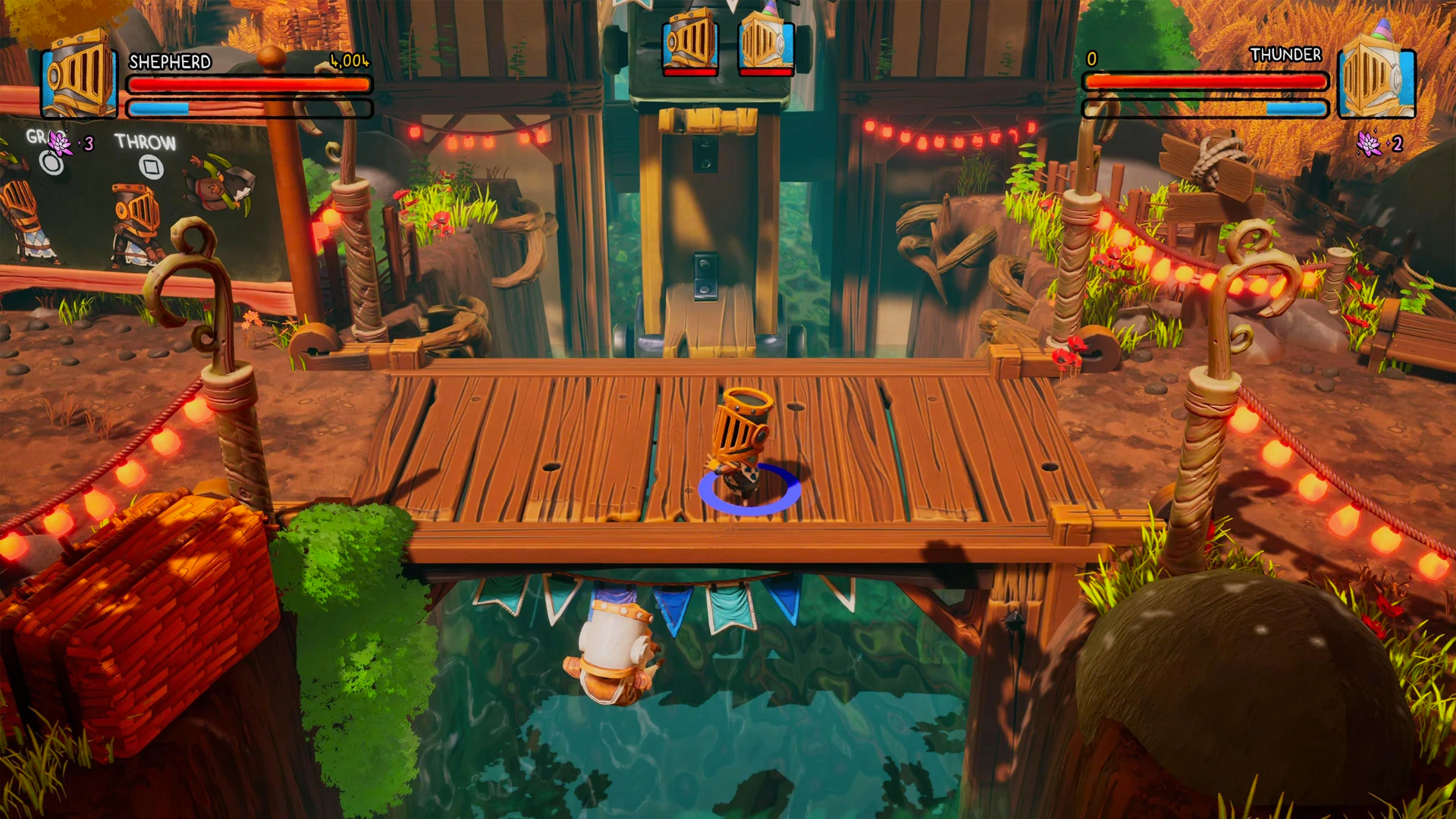 Guerriers sur un pont dans le jeu vidéo Big Helmet Heroes